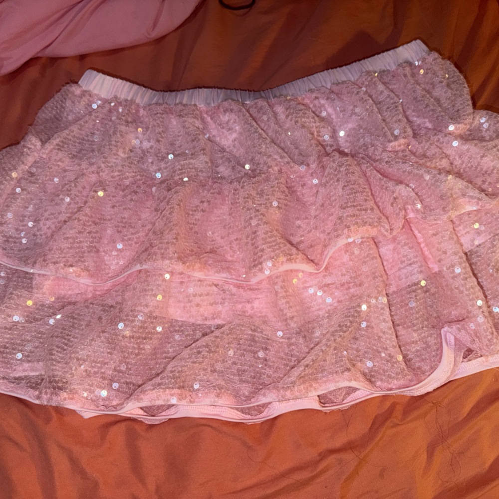 SHEIN Pink Sequin Ruffle Mini Skirt